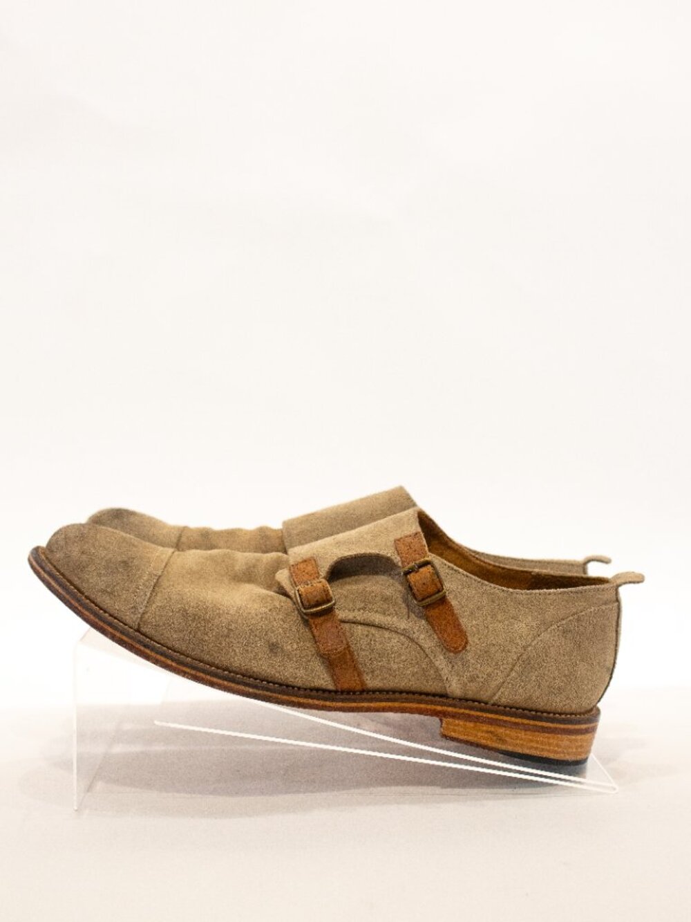 Beige Suede Double Monk Strap Loafers - Picture 4 of 4